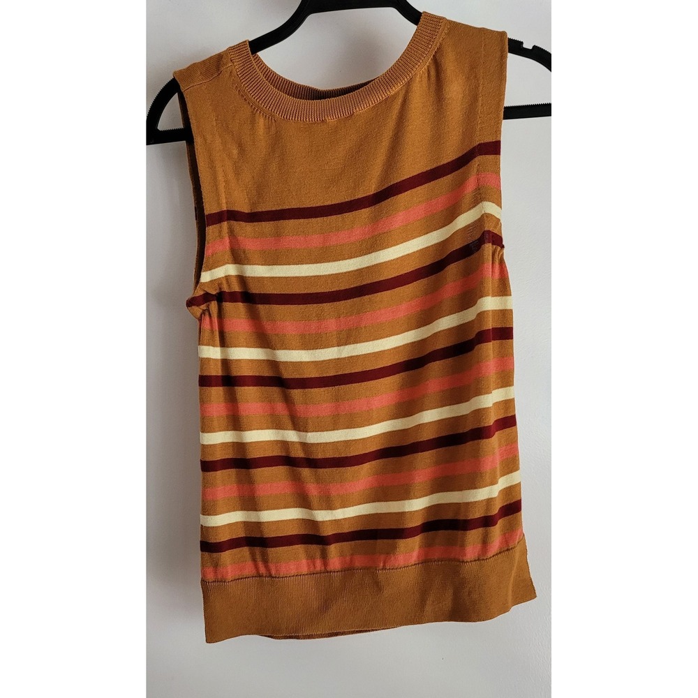 Pact Women S Striped Tank Top Sleeveless Crew Neck Cotton Brown Maroon Pink